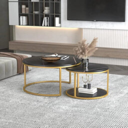 Black Nesting Coffee Tables Set Of 2 Round Stacking Sofa Side Tables For Living Room - thumbnail 5