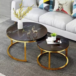 Black Nesting Coffee Tables Set Of 2 Round Stacking Sofa Side Tables For Living Room - thumbnail 3