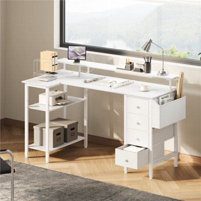 Yaheetech White 140 Cm L Shaped Wooden Computer Desk With Charging Station & 4 Drawers - image 1