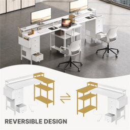 Yaheetech White 140 Cm L Shaped Wooden Computer Desk With Charging Station & 4 Drawers - thumbnail 7