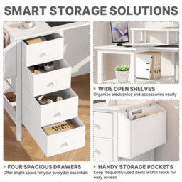 Yaheetech White 140 Cm L Shaped Wooden Computer Desk With Charging Station & 4 Drawers - thumbnail 5