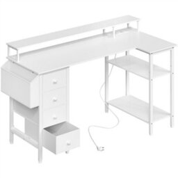 Yaheetech White 140 Cm L Shaped Wooden Computer Desk With Charging Station & 4 Drawers - thumbnail 2