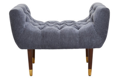Orsina Classic Grey Chenille Stool,decorative Wooden Seat,metallic Gold Finished Lounge Seat With Pointed Feet - image 1