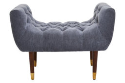 Orsina Classic Grey Chenille Stool,decorative Wooden Seat,metallic Gold Finished Lounge Seat With Pointed Feet