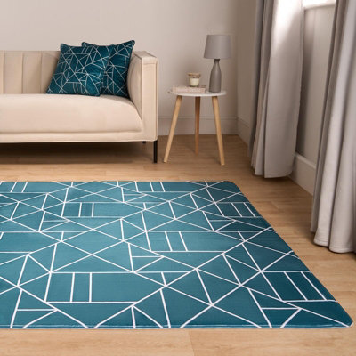 OHS Geometric Rug Soft Living Room Bedroom Floor Carpet, Teal - 160 X 230Cm