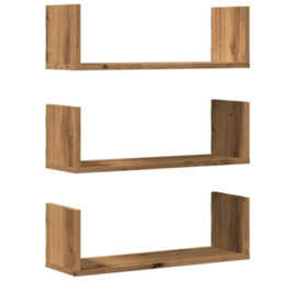 Berkfield Wall Shelves 3 Pcs Artisian Oak 58X18X18 Cm Engineered Wood - thumbnail 2