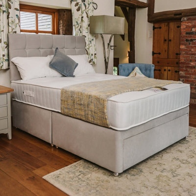Divan Base Direct Anniversary 1000 Pocket Sprung Divan Bed Set  4Ft6 Double 4 Drawers  - Plush Light Silver - image 1