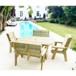 Marlborough Heavy Duty Table And Chair Set - 1 Oval Table - 2 Chairs, 2X 2 Seater Benches - 6 Seater - thumbnail 2
