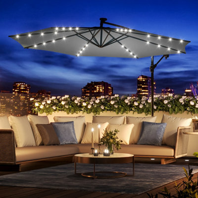 Living And Home 3M Led Lighted Large Garden Patio Cantilever Parasol Outdoor Sun Shade Banana Umbrella Crank Tilt No Base, Dark Grey - image 1