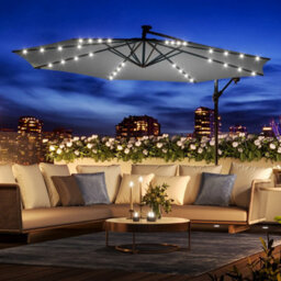 Living And Home 3M Led Lighted Large Garden Patio Cantilever Parasol Outdoor Sun Shade Banana Umbrella Crank Tilt No Base, Dark Grey - thumbnail 1