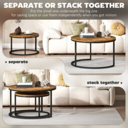 Wyld Haus Kefa Dimi Set Of 2 Rustic Brown Wood-Effect Nesting Tables - Round, Steel Bases - thumbnail 5
