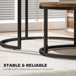Wyld Haus Kefa Dimi Set Of 2 Rustic Brown Wood-Effect Nesting Tables - Round, Steel Bases - thumbnail 6