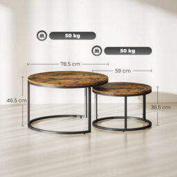 Wyld Haus Kefa Dimi Set Of 2 Rustic Brown Wood-Effect Nesting Tables - Round, Steel Bases - thumbnail 3