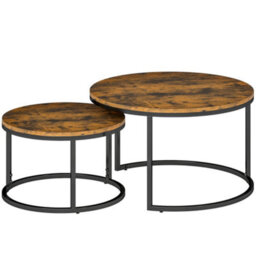 Wyld Haus Kefa Dimi Set Of 2 Rustic Brown Wood-Effect Nesting Tables - Round, Steel Bases - thumbnail 2