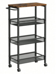 Songmics 4 Tier Trolley, Space Saving Kitchen Cart With Wheels, Kitchen Bathroom,rustic Brown And Black - thumbnail 7
