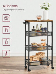 Songmics 4 Tier Trolley, Space Saving Kitchen Cart With Wheels, Kitchen Bathroom,rustic Brown And Black - thumbnail 3