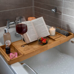 Klass Home Collection Hsh Extendable Bamboo Bath Tray Caddy With Book Rest, Device Holder, Candle & Wine Glass Holder - thumbnail 6
