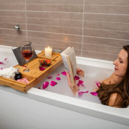 Klass Home Collection Hsh Extendable Bamboo Bath Tray Caddy With Book Rest, Device Holder, Candle & Wine Glass Holder - thumbnail 7