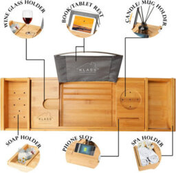 Klass Home Collection Hsh Extendable Bamboo Bath Tray Caddy With Book Rest, Device Holder, Candle & Wine Glass Holder - thumbnail 3
