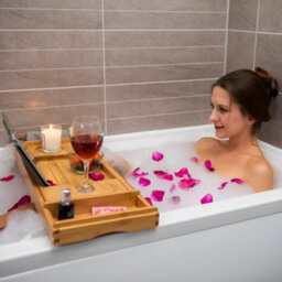 Klass Home Collection Hsh Extendable Bamboo Bath Tray Caddy With Book Rest, Device Holder, Candle & Wine Glass Holder - thumbnail 9