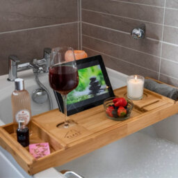 Klass Home Collection Hsh Extendable Bamboo Bath Tray Caddy With Book Rest, Device Holder, Candle & Wine Glass Holder - thumbnail 8