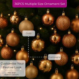 Neo Champagne 36Pcs Christmas Tree Ornaments Set Baubles Glitter Balls Holiday Festive Decorations - thumbnail 4