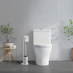 Beslagsboden Toilet Roll Holder And Toilet Brush Rust Resistant White Stainless Steel Freestanding Toilet Paper Stand - thumbnail 2