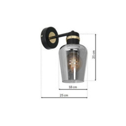 Milagro Richmond Black/gold Pendant Lamp 1Xe27 Stunning Hand Made Smoked Glass Quality Matt Black Fittings With Gold Detail - thumbnail 6