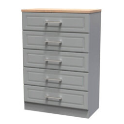 Sevilla Ready Assembled Matt Dark Grey Light Oak Effect 5 Drawer Wide Chest (H)1075mm (W)765mm (D)415mm - thumbnail 1
