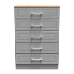 Sevilla Ready Assembled Matt Dark Grey Light Oak Effect 5 Drawer Wide Chest (H)1075mm (W)765mm (D)415mm - thumbnail 2