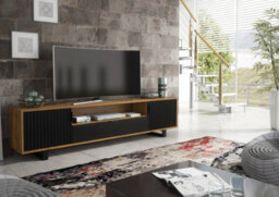 Blackridge Tv Unit 200Cm Oak & Black Fluted - Creative Furniture - thumbnail 3