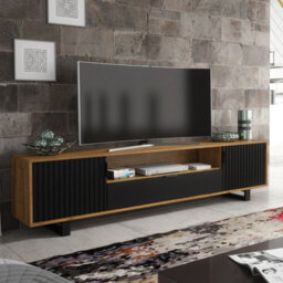 Blackridge Tv Unit 200Cm Oak & Black Fluted - Creative Furniture - thumbnail 2