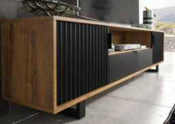 Blackridge Tv Unit 200Cm Oak & Black Fluted - Creative Furniture - thumbnail 4