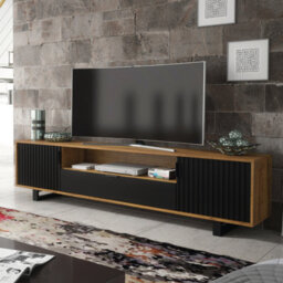 Blackridge Tv Unit 200Cm Oak & Black Fluted - Creative Furniture - thumbnail 8