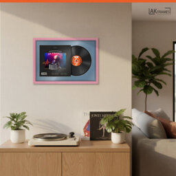 "AK Frames 25X17"" Pink Sleek Vinyl Record Frame With Pompadour Mount For 12 Inch Lp Cover & Disc - Overlapped Design" - thumbnail 5
