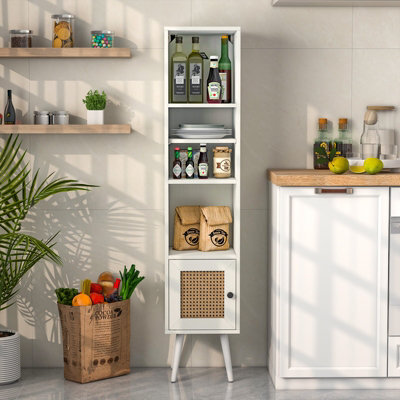 Costway 137Cm Rattan Storage Cabinet Freestanding Slim Cabinet Tall Bookcase - image 1