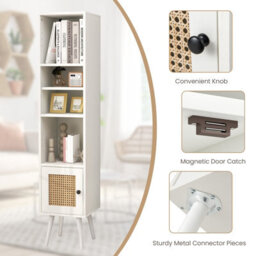 Costway 137Cm Rattan Storage Cabinet Freestanding Slim Cabinet Tall Bookcase - thumbnail 9