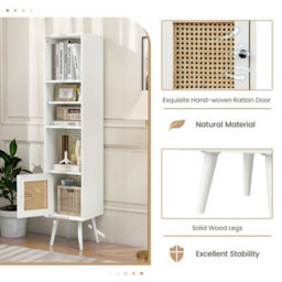 Costway 137Cm Rattan Storage Cabinet Freestanding Slim Cabinet Tall Bookcase - thumbnail 8