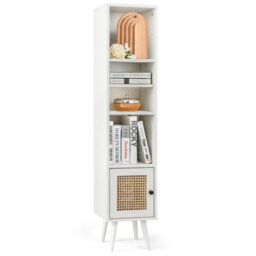 Costway 137Cm Rattan Storage Cabinet Freestanding Slim Cabinet Tall Bookcase - thumbnail 2