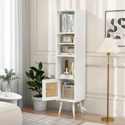 Costway 137Cm Rattan Storage Cabinet Freestanding Slim Cabinet Tall Bookcase - thumbnail 4