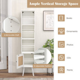 Costway 137Cm Rattan Storage Cabinet Freestanding Slim Cabinet Tall Bookcase - thumbnail 6
