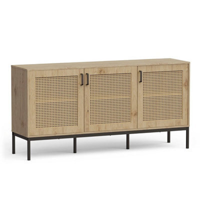 Rattan Effect Wide Sideboard For Living Room, With 6 Storage Shelves - image 1