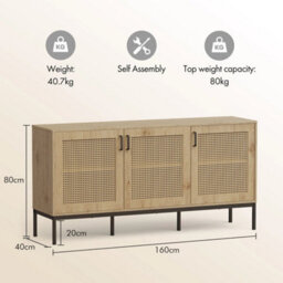 Rattan Effect Wide Sideboard For Living Room, With 6 Storage Shelves - thumbnail 2