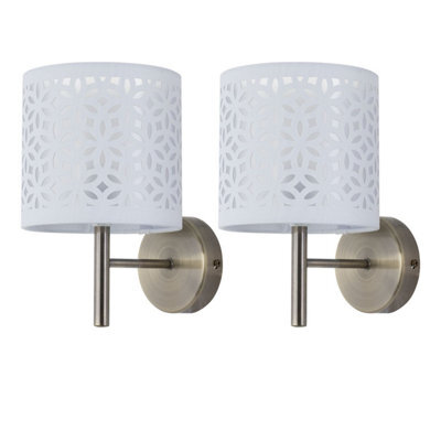 First Choice Lighting Set Of 2 Brea - Antique Brass Wall Lights With White Cut Out Shade - image 1