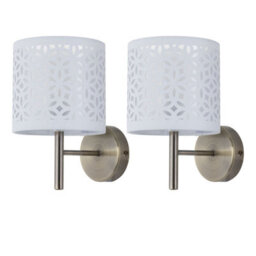 First Choice Lighting Set Of 2 Brea - Antique Brass Wall Lights With White Cut Out Shade