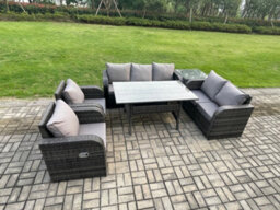 Fimous Dark Grey Pe Wicker Rattan Garden Furniture Set Reclining Chair Love Sofa 2 Seater Sofa Set Outdoor Dining Table Side Table - thumbnail 2