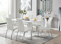 Furniturebox Imperia White High Gloss 6 Seater Dining Table With Structural 2 Plinth Column Legs 6 White Stitched Faux Leather Isco Chairs - thumbnail 1