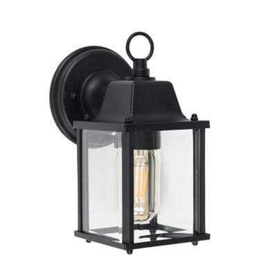 Valuelights Allgreave Modern Ip23 Rated Black Metal And Glass Outdoor Security Wall Light Lantern - image 1