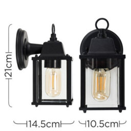 Valuelights Allgreave Modern Ip23 Rated Black Metal And Glass Outdoor Security Wall Light Lantern - thumbnail 7