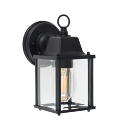 Valuelights Allgreave Modern Ip23 Rated Black Metal And Glass Outdoor Security Wall Light Lantern